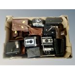 A collection of vintage cameras, Coronet, Kodak, Finetta,