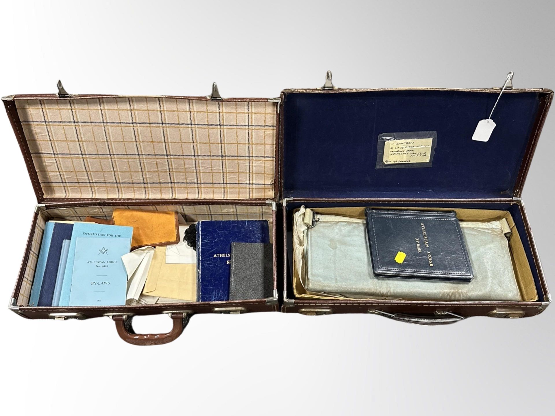 Two leather briefcases containing Masonic ephemera