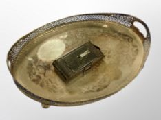 A silver plated twin handled gallery tray,
