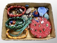 A group of Italian Murano beaded jewellery mostly millefiori and matching paperweight
