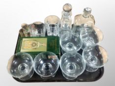 A group of Danish glass ware, set of six grapefruit dishes, A Holme Gaard lidded bottle,