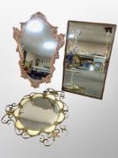 Two ornate framed mirrors and a further oak example