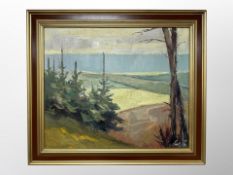 Danish School : Pine trees with rolling hills beyond, oil on canvas,