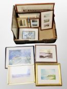 A box of pictures and prints, print after Gauguin, Egyptian pictures,