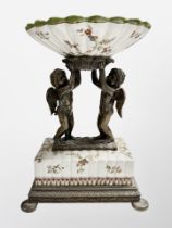 A 19th century patinated metal and crackle glazed porcelain centre piece,