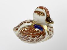 A Royal Crown Derby Duck paperweight with silver stopper