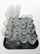 A set of crystal champagne flutes, height 23cm,
