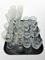 A set of crystal champagne flutes, height 23cm,