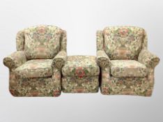 A four piece lounge suite in Arts and Crafts style fabric