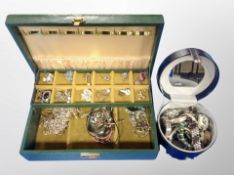 Two jewellery boxes and contents including costume jewellery, bangles, earrings, necklaces,
