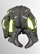 A Norman motorbike jacket, size XL, together with a pair of Spada boots size 10.