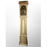 A 19th century painted and gilt Scandinavian longcase clock, height 230 cm with weights,