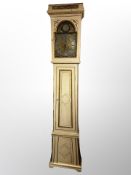 A 19th century painted and gilt Scandinavian longcase clock, height 230 cm with weights,