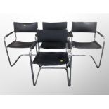 A set of four chrome and black vinyl armchairs width 59 cm