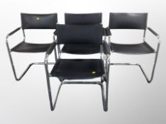 A set of four chrome and black vinyl armchairs width 59 cm