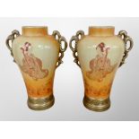 A pair of early 20th century papier mache vases depicting Samurai and Geisha,