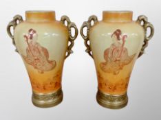 A pair of early 20th century papier mache vases depicting Samurai and Geisha,