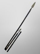 A carved wooden spear, length 155 cm,