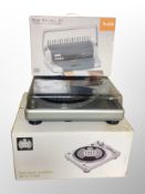 A Ministry of Sound belt drive turntable in box and a Star Binder 21 binding machine