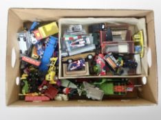 A box of vintage and later playworn die cast vehicles, DInky,