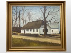 Danish School : A thatched homestead, oil on canvas,