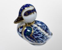 A Royal Crown Derby Duck paperweight with silver stopper