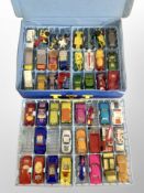 A Matchbox Superfast case containing die cast cars