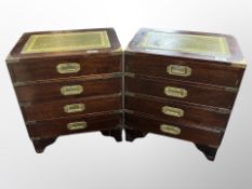A pair of mahogany brass mounted and leather inset campaign style chests,