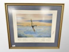 After Derek Stocker : Dawn of the Spitfire, colour print, signed by the artist and eleven pilots,