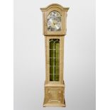 A Danish blond oak Tempus Fugit longcase clock,