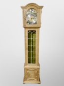A Danish blond oak Tempus Fugit longcase clock,