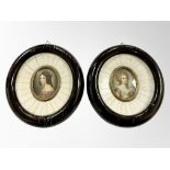 British School (19th Century) : A pair of portrait miniatures of ladies on oval panel,