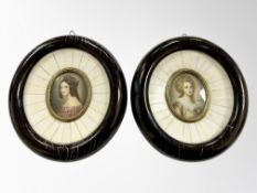 British School (19th Century) : A pair of portrait miniatures of ladies on oval panel,