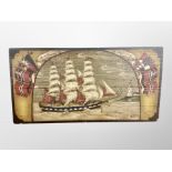 A nautical style panel depicting a tall masted ship,