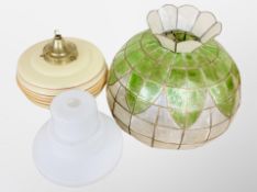 An Art Deco three tone opaque glass light shade and two further shades