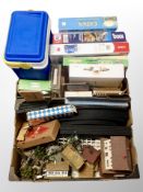 Two boxes of Scandinavian board games, puzzles, model building pieces,