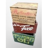 A painted pine Tuborg crate and two others