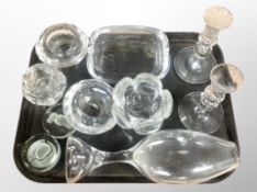 A group of Danish glass ware, pair of candlesticks, paperweights, vase,