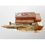 A box of vintage briefcases, table boxes, walking sticks,