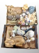 Two boxes of contemporary animal ornaments