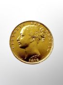 A very good example of an 1872 Melbourne mint full gold sovereign
