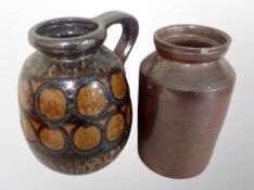 A West German glazed ceramic jug, height 30 cm,