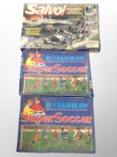 A Salvo battleship board game by Pallitoy Parker and two further Rotadraw Soccer Sets in boxes