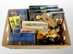 A box of tools, Danish teak spirit level, wood working planes,