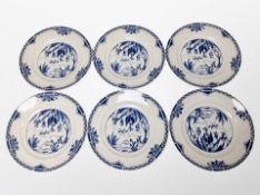 A set of six Palissy Nanking blue and white plates,