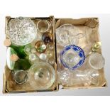 Two boxes of Scandinavian glass ware, two-tone crystal fruit bowl, drinking vessels, vases,