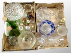Two boxes of Scandinavian glass ware, two-tone crystal fruit bowl, drinking vessels, vases,