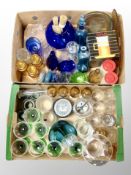 Two boxes of Scandinavian glass ware, drinking vessels, decanter,