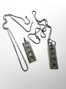 Two silver ingot pendants on chains CONDITION REPORT: 78.