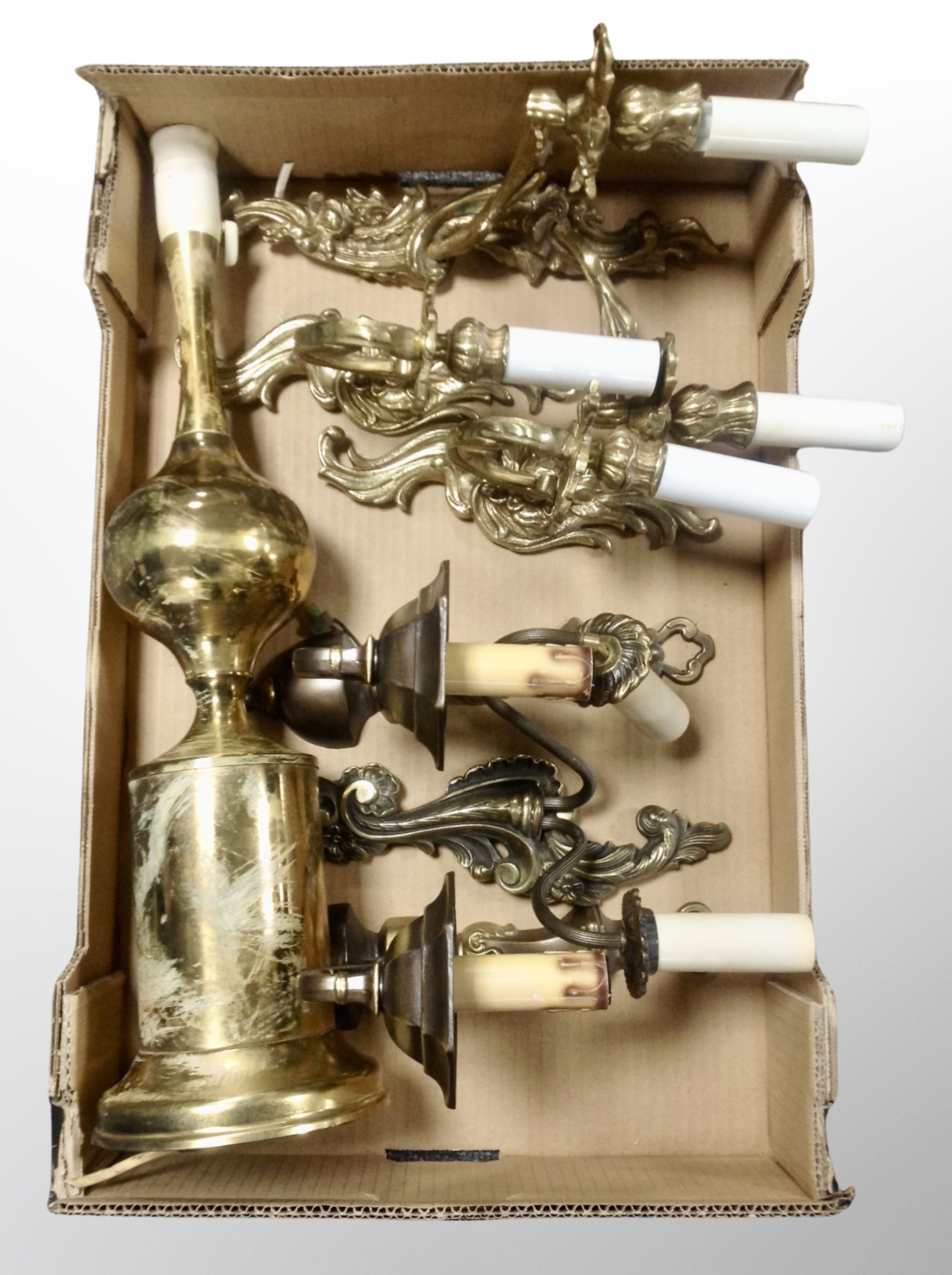 A box of Danish brass lamp base,